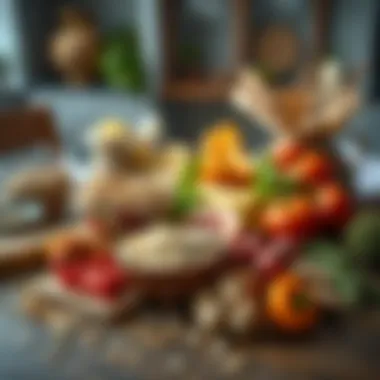 Building a Balanced Diet A diverse selection of whole grains and protein-rich foods on a dining table.