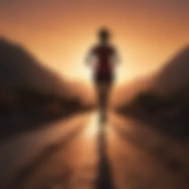 Silhouette of a person running at sunset