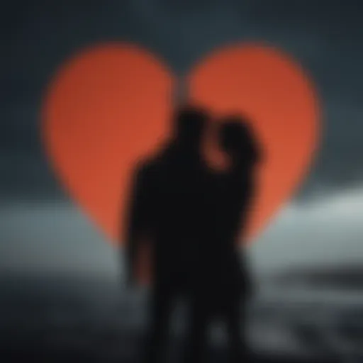 Silhouette of a couple with broken heart symbolizing suspicion of infidelity