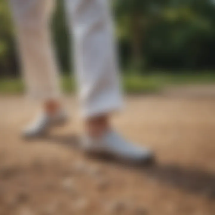 Close-up of feet demonstrating Tai Chi stances on natural ground