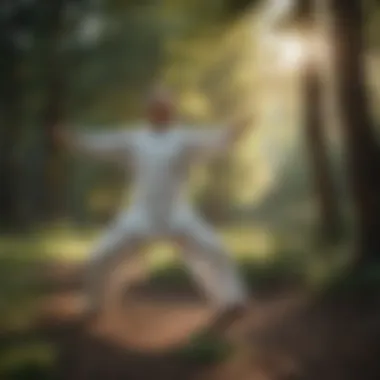 Serene setting showcasing a Tai Chi practitioner in motion