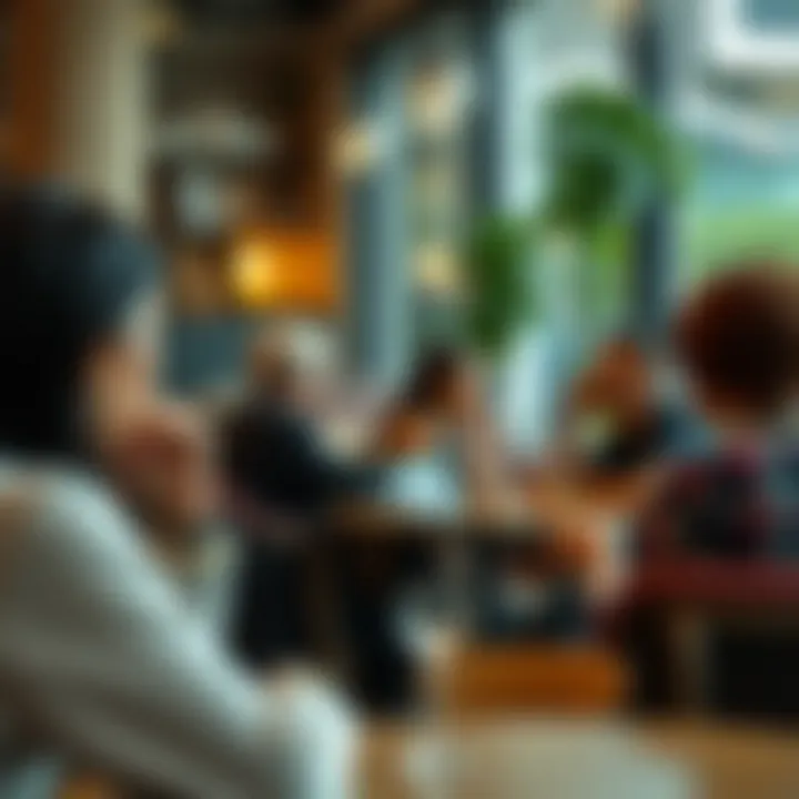 A vibrant dialogue scene in a cafe