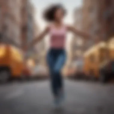 An illustration of a person engaging in joyful physical activities, like dancing or jogging.
