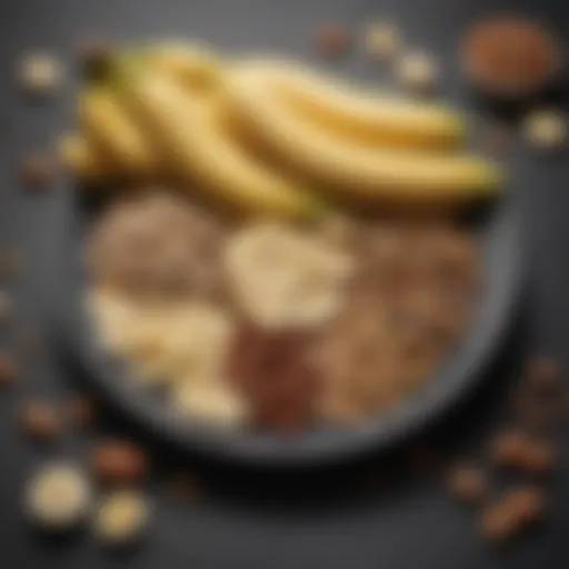 A vibrant plate filled with serotonin-boosting foods like bananas, nuts, and seeds.