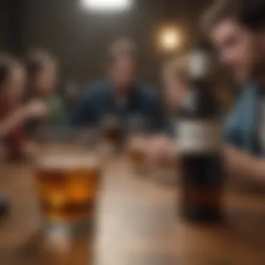Social Dynamics of Alcohol Consumption An abstract representation of social gatherings with alcohol, illustrating influences.