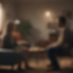 A couple engaged in deep conversation during a counseling session