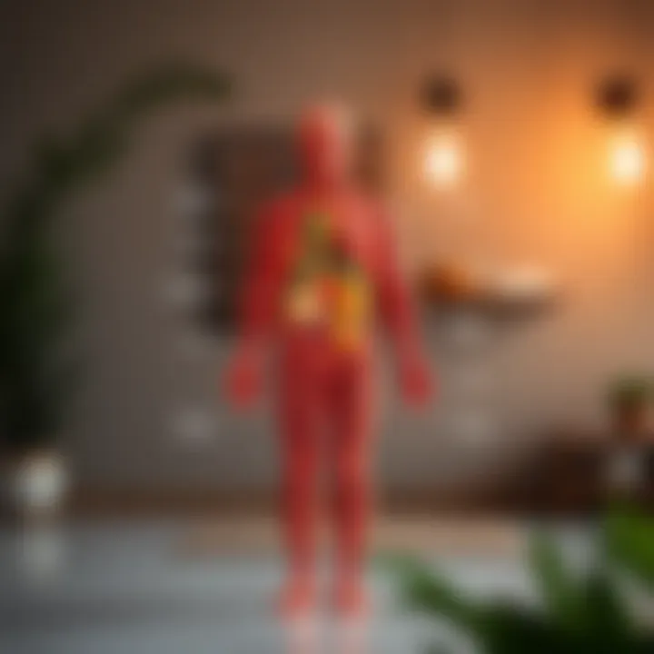 Illustration of the human body with vitamins influencing various functions