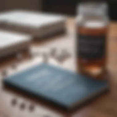 Supplements displayed alongside a notebook and a glass of water