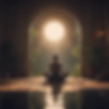 A tranquil scene with a person meditating to calming sounds