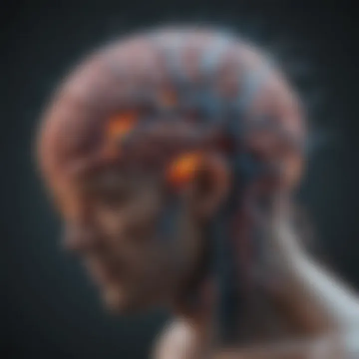 A brain illustration showing neural connections affected by depression
