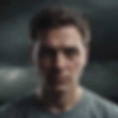 An abstract representation of mental distress with dark clouds and a faint light