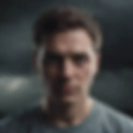 An abstract representation of mental distress with dark clouds and a faint light
