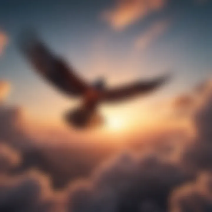 An abstract representation of aspirations depicted through a soaring bird in a vibrant sky.