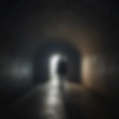 Illustration of a person standing alone in a dark tunnel with a faint light at the end