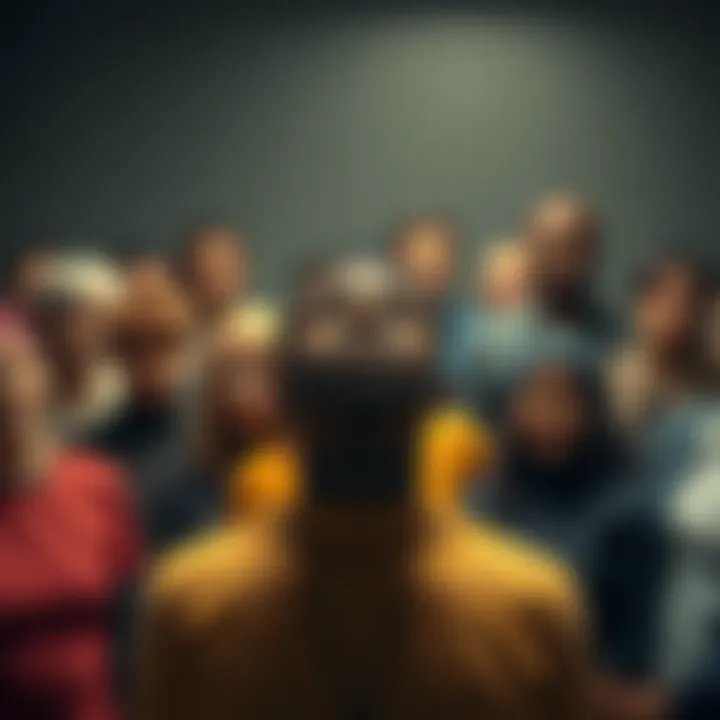 A person surrounded by supportive figures representing community and understanding.