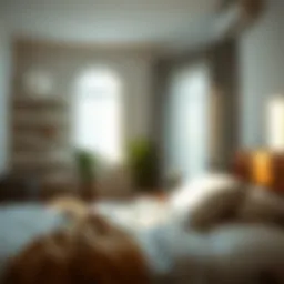 A serene bedroom scene with soft morning light