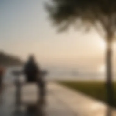 A solitary figure sitting on a bench, gazing at the horizon, reflecting on life.