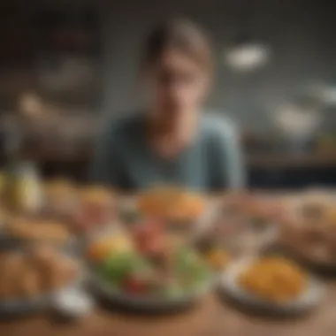 An illustration depicting various types of disordered eating behaviors.