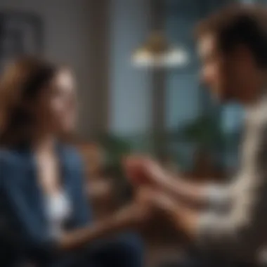 Empathic Engagement in Therapy A professional in a calm discussion with a client, demonstrating empathy and support