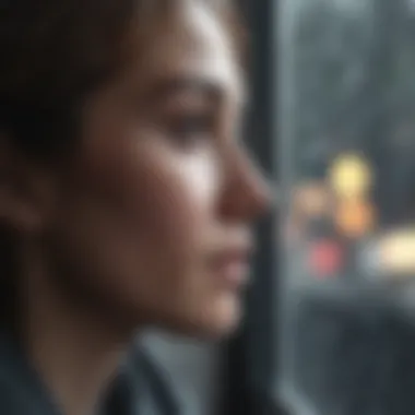 Moments of Reflection A thoughtful person looking out a window during rain