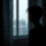 A solitary figure gazing out a window, representing introspection and isolation