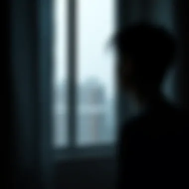 Introspection and Isolation A solitary figure gazing out a window, representing introspection and isolation