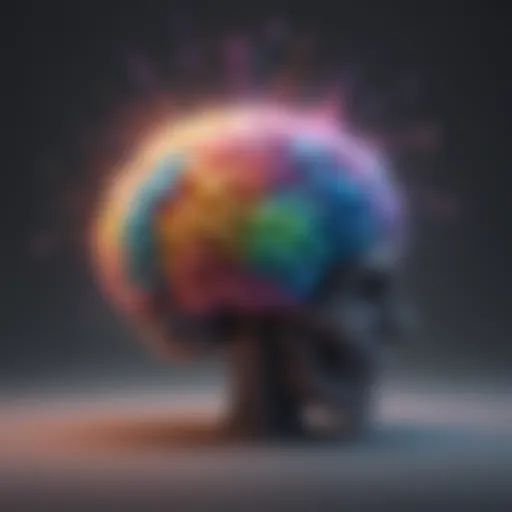 Abstract illustration of a whimsical brain with colorful sparks symbolizing humor's impact on mental health