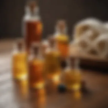 Diverse Blends of Massage Oils Various massage oil blends on natural wooden surface