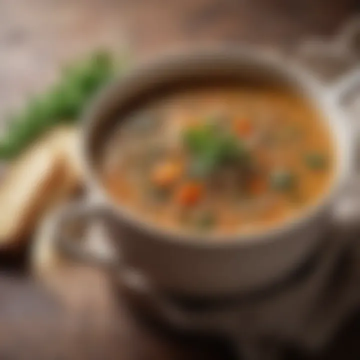 Comforting soup made with lentils and fresh herbs served in a bowl.