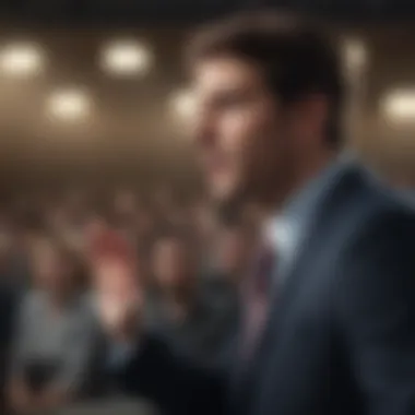 Visualization for Confidence in Public Speaking Artistic representation of a person visualizing a successful speech to boost confidence