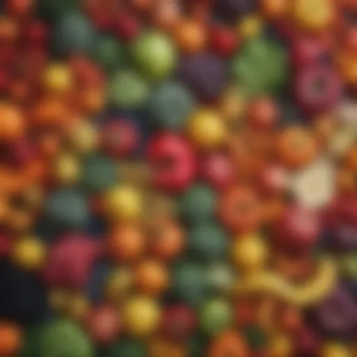 Close-up of colorful fruits and vegetables rich in vitamins