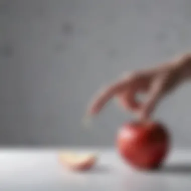 Whispers of Hunger - Shadow of a thin figure reaching for an apple