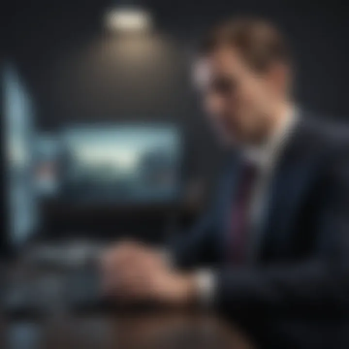 Exhausted businessman staring at computer screen