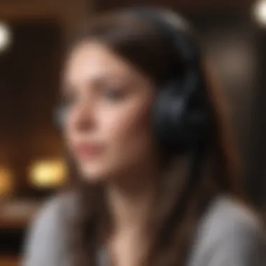 Young Woman Listening to Podcast